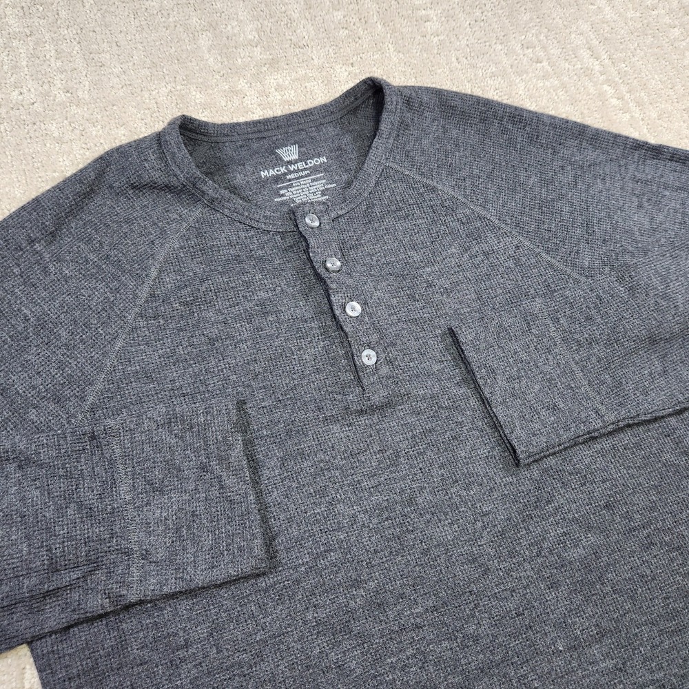 Mack Weldon Shirt Men Medium Waffle‎ Knit Thermal Henley Wool Blend Huckberry
